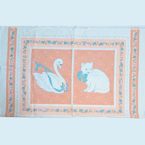 Vintage Weilwood Industries Pink Panel Pillow Quilt Bunny Lamb Duck Cat Set Of 3 - Picture 1 of 3